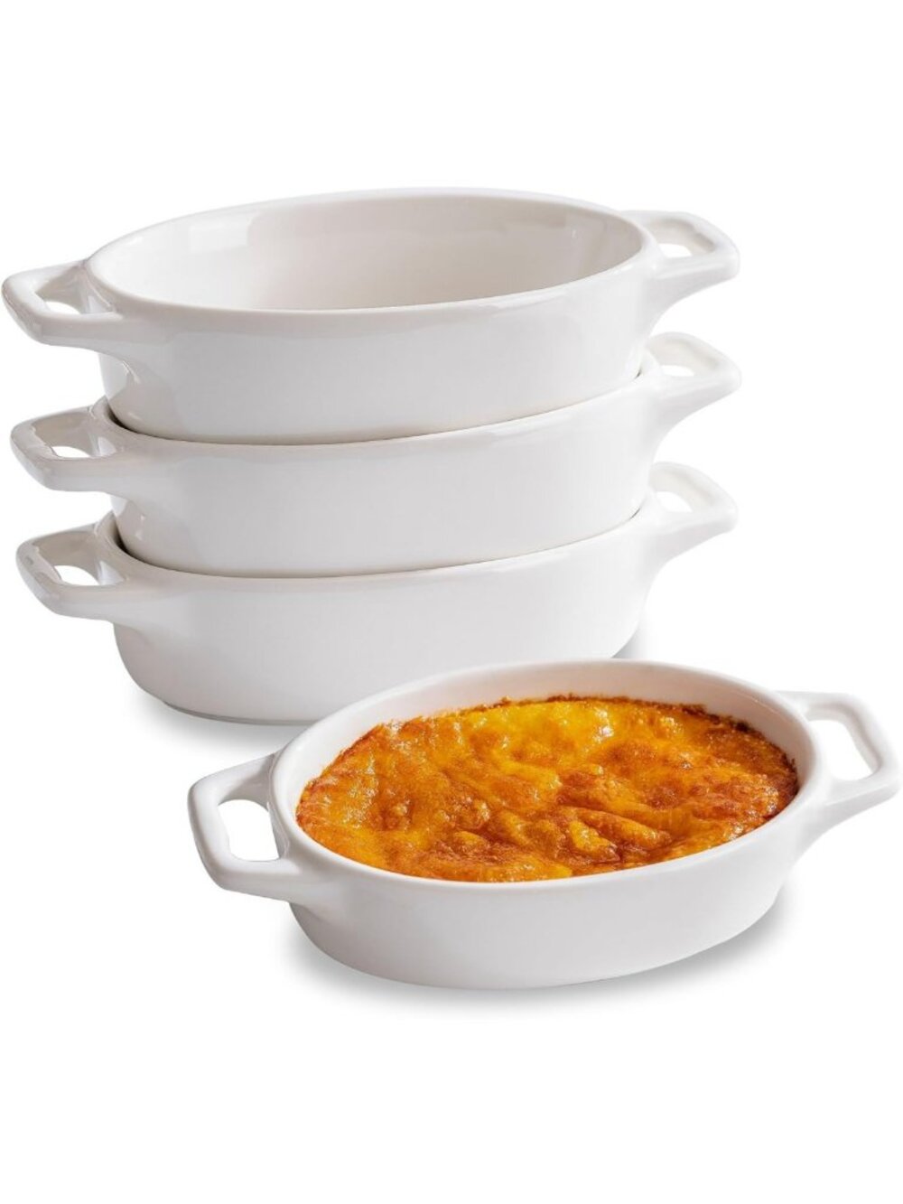 Set of 4 Mini Ceramic Ramekins with Handles - Oven & Dishwasher Safe, Elegant